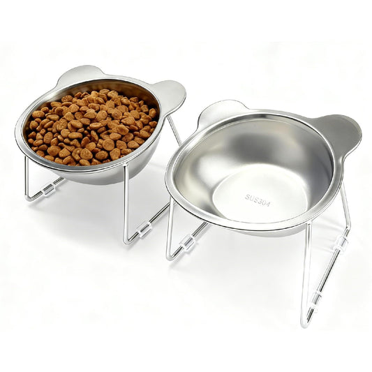 2 Pack Elevated Pet Bowls for Small Cats and Dogs: 15° Tilted Anti-Vomiting Stainless Steel Raised Dishes, 5.9” Whisker & Spine Friendly Indoor Food & Water Bowls