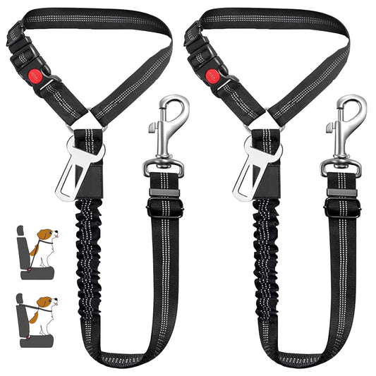 Vehicle Harnesses, 2 in1 Dog Belts for Cars, 2 Pack Pet Harnesses Headrest Restraint Clip Adjustable Dog Car Harness Belt with Anti-Shock Elastic Bungee Buffer for All Vehicles (Black)