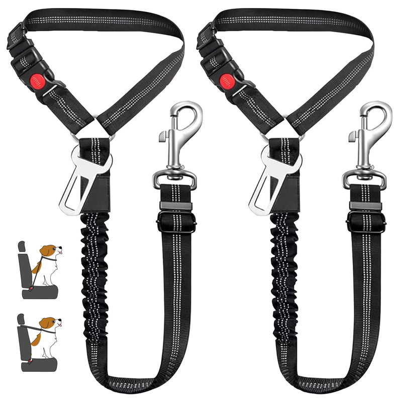 Vehicle Harnesses, 2 in1 Dog Belts for Cars, 2 Pack Pet Harnesses Headrest Restraint Clip Adjustable Dog Car Harness Belt with Anti-Shock Elastic Bungee Buffer for All Vehicles (Black)