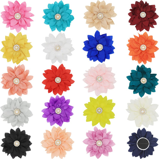 IVIA PET Collar Flowers with Pearl, 20 Pcs Dog Collar Bow Ties Multi-Color Dog Charms Flower for Cat Puppy Grooming Accessories(Small)