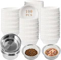 Supkiir Disposable Cat Bowls Set, 1000 Pcs Paper Cat Feeding Bowl Liners and 5 Pcs Stainless Steel Pet Bowls, Small Paper Disposable Pet Food Bowl for Small Dogs Cats, Puppy Kitten and Dry or Wet Food