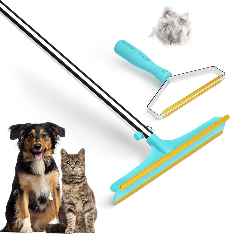 Uproot Cleaner Pro Pet Hair Remover Bundle - Including Xtra Carpet Rake for Pet Hair Removal Tool - Scrape Easy the Cat & Dog Fur from Your Carpet, Rugs, Cat Bed, Car Trunk & More