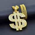 FUNKA Gold Chain Dog Collar Adjustable Cuban Link Dog Necklace with Crystal Dollar Sign Pendant Cute Fashion Pet Jewelry Chain Puppy Cat Costume Outfits Accessories with Extender Chain