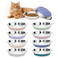 [8 Pack] Stainless Steel Cat Bowls, Cat Dishes Whisker Friendly with Non-Slip Silicone Bottom, Easy to Clean, 5.5" Shallow Wide Cat Food and Water Feeding Bowl for Indoor Outdoor Cats