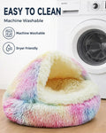 ShinHye Cat Bed Round Plush Fluffy Hooded Cave, 23×23inch