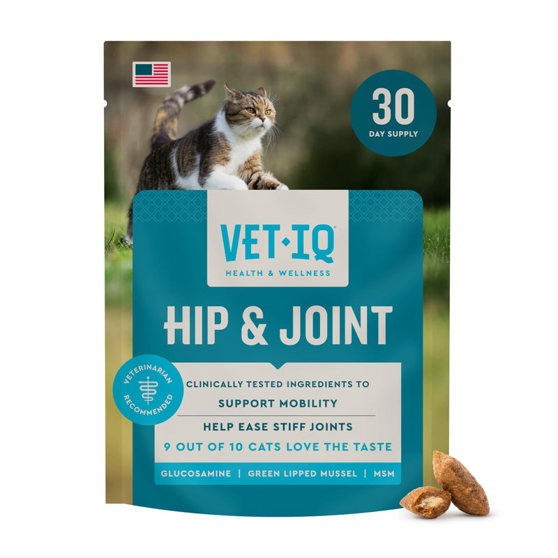 VetIQ Hip & Joint Supplement for Cats, Chicken Flavored Joint Health Supplement with Glucosamine and Green Lipped Mussel for Mobility and Arthritis Support, 3.7oz