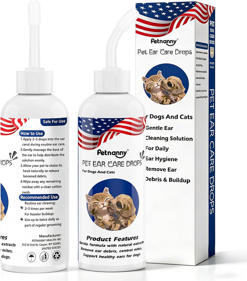 Petnanny Cat Ear Cleaner Solution, Pet Ear Cleaner for Dogs & Cats, Dog Ear Cleaner Non-Stinging Ear Drops with Silver I