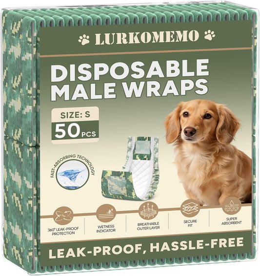 Disposable Dog Diapers Male 50Ct, Super Absorbent with Wetness Indicator, S