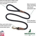 Mendota Pet Snap Leash - British-Style Braided Dog Lead, Made in The USA - Black, 3/8 in x 6 ft - for Small/Medium Breed