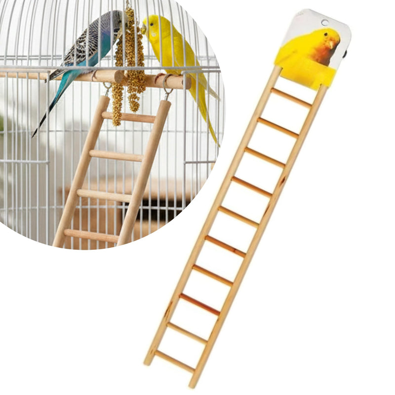 Oakestry Wooden Bird Ladder 11 Step Climbing Toy 17 Inch Parrot Cage Accessory Interactive Exercise Perch Durable Natural Wood for Parrots Cockatiels Budgies Finches Conures Lovebirds Cage Decor
