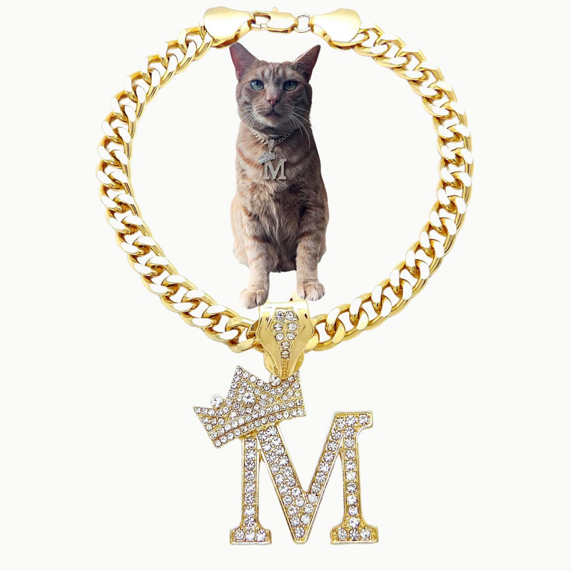 Initial Letter Cuban Chain Dog Chain Pet Chain Pet, Cat, Puppy Necklace (M, 24