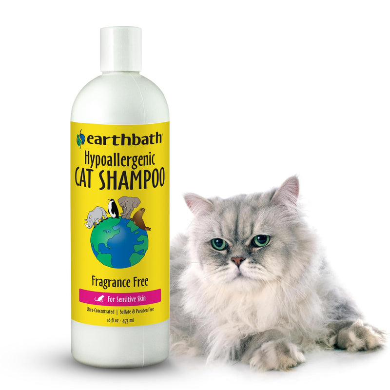 earthbath, Hypoallergenic Cat Shampoo - Fragrance Free Cat Shampoo for Allergies and Itching, Made in USA, Cruelty Free Cat Wash, Gentle & Soothing Kitty Shampoo - 16 Oz (1 Pack)