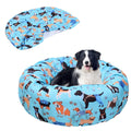 Hoopttay Round Replacement Dog Bed Covers Elastic Edged Washable Pet Bed Protector with Cute Dog Pattern Design for Small & Medium Pet Beds, Cover Only (Blue, 30×9.8 Inch)