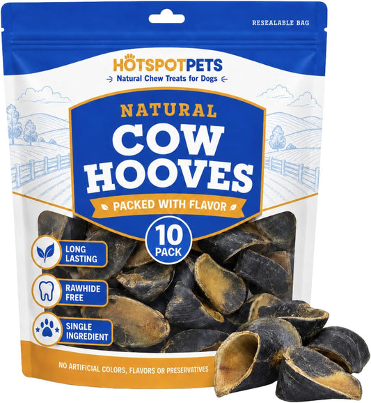 Full-Size Cow Hooves for Dogs | (10 Pack) All-Natural Long Lasting Dog Chews | Made from Grass Fed Cattle | Tasty Treat for Oral Hygiene | Fantastic Alternative for Rawhide and Bully Sticks