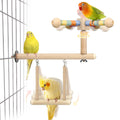 Jevnd Bird Perch & Swing Toy Combo, Bird Toys for Parrots with 360° Spin Function, Hanging Parakeet Swing Birds Cage Accessories Toys, Multi-functional Wooden Birds Activity Gym for Cockatiel Lovebird