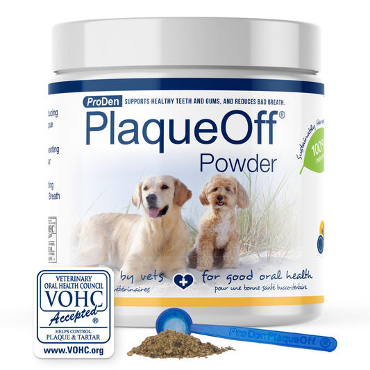 ProDen PlaqueOff Powder for Pets - Cat & Dog Breath Freshener - Plaque & Tartar Remover for Pet Oral Care - 180g