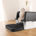 Bartuke Litter Box Step, Cat Step/Ramp/Catcher with Filter Function, Easy to Clean, Ideal for Kitten & Elderly Cats (Black)