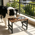 10" Tall Elevated Dog Bowls, Wooden & Metal Raised Dog Bowl Stand with 2 Stainless Steel Bowls-1700ml Capacity & Non-Sli