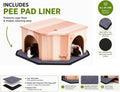 Wooden Guinea Pig Corner Hideout - Hidey for Chinchilla, Rat and Hedgehog with Pee Pad, Fully Assembled & Dual Entrances
