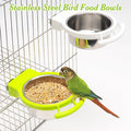 BNOSDM 2 PCS Stainless Steel Bird Bowls Bird Feeding Dish Water Cups Perch Stand Hanging Parakeet Food Container Food an