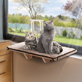PETSFIT Cat Window Perch for 2 Cats, Adjustable Cat Hammock with Removable Fleece Mat, Natural Solid Wood Design, Easy to Assemble Window Perch for Large Cats, Fits Windowsill, Bedside & Drawer