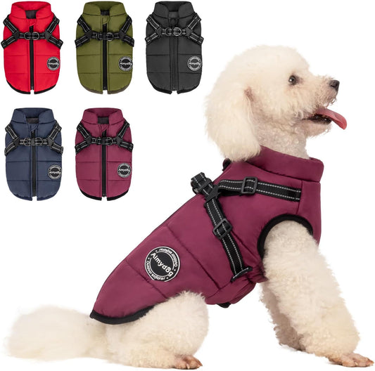 Warm Dog Winter Coat, Dog Cold Weather Jacket with Built-in Harness, Reflective & Adjustable Comfortable Pet Vest, Windp