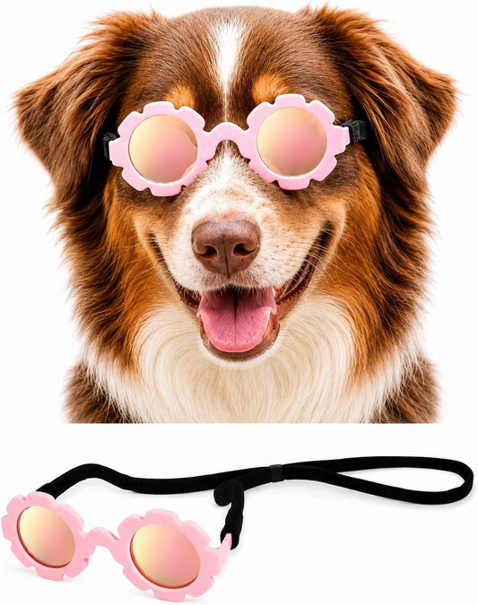 G001-F Dog Pet Costume Flower Sunglasses Medium Breed (M, 18-40 lbs, Flower Pink Mirror)