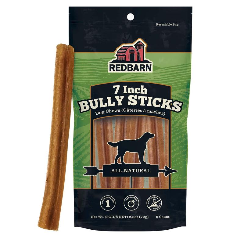 Redbarn Premium Bully Sticks for Dogs - 7 Inch, 6 Count - Long Lasting, Rawhide-Free, Slow Roasted, Low Odor & Highly Digestible, Single Ingredient Chews & All-Natural Dental Treats for Chewers
