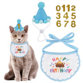 PTDECOR Cat Birthday Party Supplies, Blue Hat with Numbers Cat Bandana Pet Decorations for Kitten Birthday Outfits (Blue)