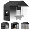 PawGiant Dog Kennel Cover Outdoor, Full Coverage Waterproof Tarp for 4x4x4.5ft Dog Crate with 600D Oxford Fabric, 4 Transparent Window & Door Curtains for Enclosure Outside, Small