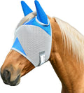 Horse Fly Mask with Ears, UV Block Breathable Mesh (Blue, L)