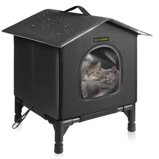 Rest-Eazzzy Cat House for Indoor and Outdoor Cats in Summer, Waterproof, Fully Insulated Shelter for Stray and Feral Cats, Great for Cat Houses for Outdoor and Cat Beds for Indoor Cats (Black, Small)