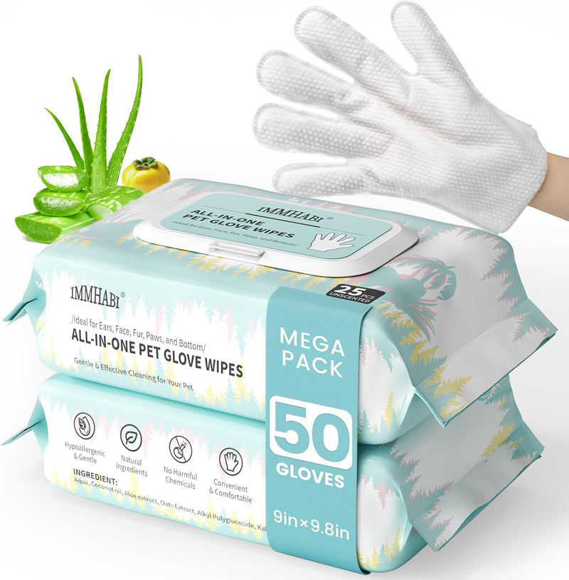 IMMHABI Hypoallergenic Pet Glove Wipes for Dogs & Cats
