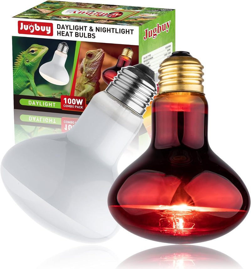 Heat lamp Bulbs Day & Night Combo, 100 Watt UVA Daylight Basking Spot Light and Red Infrared Heating Light for Bearded D
