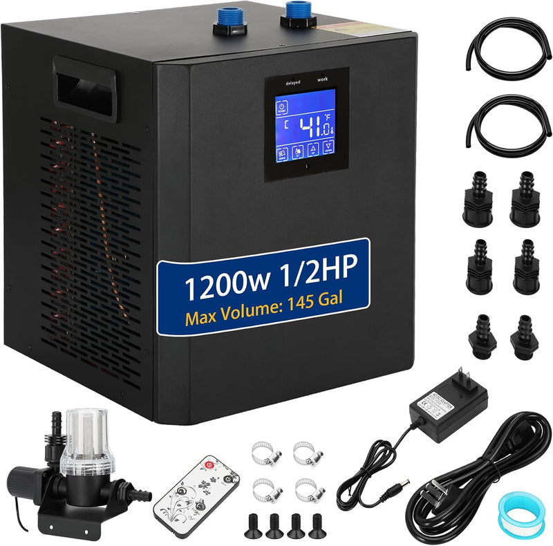 1/2HP 1200w Ice Bath Water Chiller for Cold Plunge Tubs,1/2 HP Water Chiller 145 Gal, Universal Cold Bath Restores Ice B