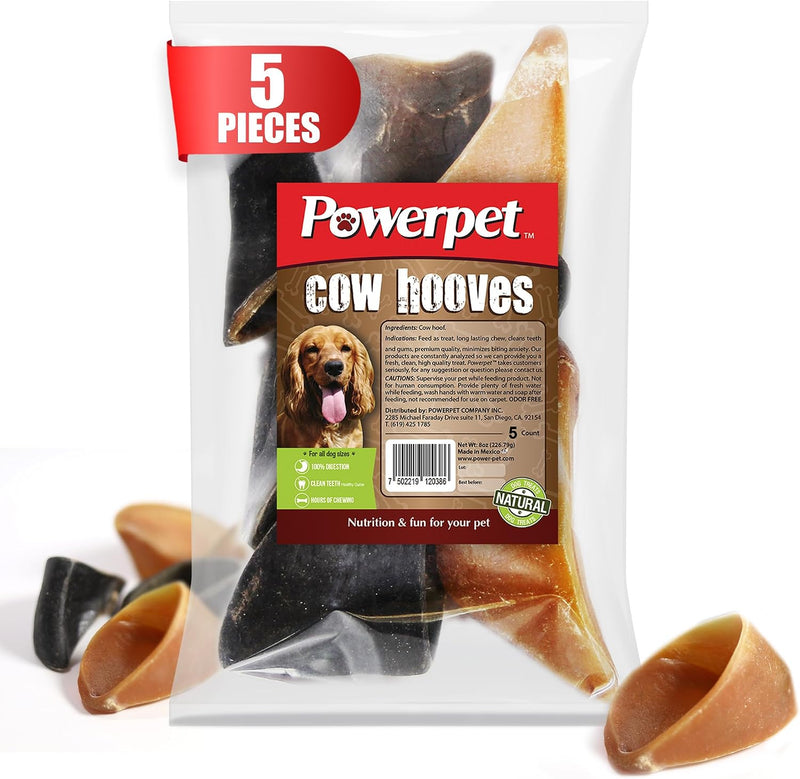 Powerpet 100% Natural Cow Hooves for Dogs - Clean Teeth & Gums, 5 Pack