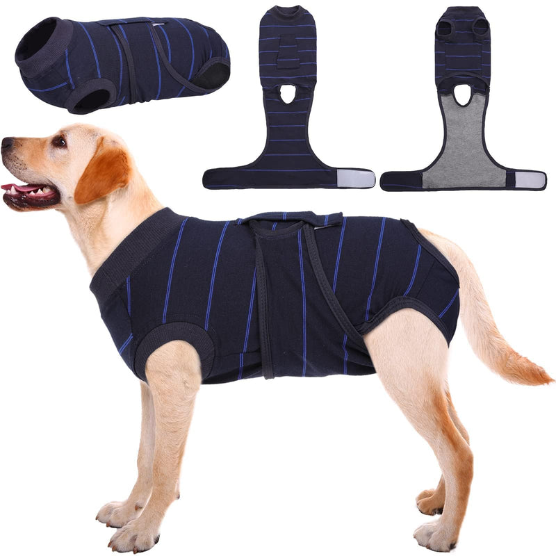 Kuoser Dog Surgery Recovery Suit, Soft Breathable Dog Recovery Suit for Female Spay Male Nueuter, Anti Licking Puppy Onesie Pet Surgical Suit for Dogs Abdominal Wounds Skin Disease, Blue Strips 2XL