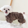 Loyanyy Plush Dog Pajamas for Cold Weather 4 Legged Clothes for Dog Cat Stretchy Puppy Kitten Onesie with Buttons Warm Soft Pet Jumpsuit Winter Coat Coffee Medium