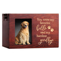 DGDCDV Large Wooden Pet Memorial Urns for Dog or Cat Ashes with Photo Frame, Nature Color, Goodbye Pattern, Polished Finish