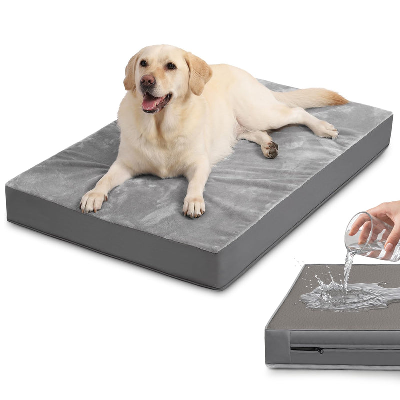 Vonabem Waterproof Outdoor Dog Bed Large Medium Sized Dogs, Washable Crate Pad 35 inch, Foam Orthopedic Pet Beds with Removable Cover,Durable Anti-Slip Kennel Pads 35