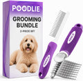 Poodle Pet Bundle - Dematting Fur Rake Comb Brush Tool with Steel Safety Blades and Detangling Pet Comb with Long and Sh