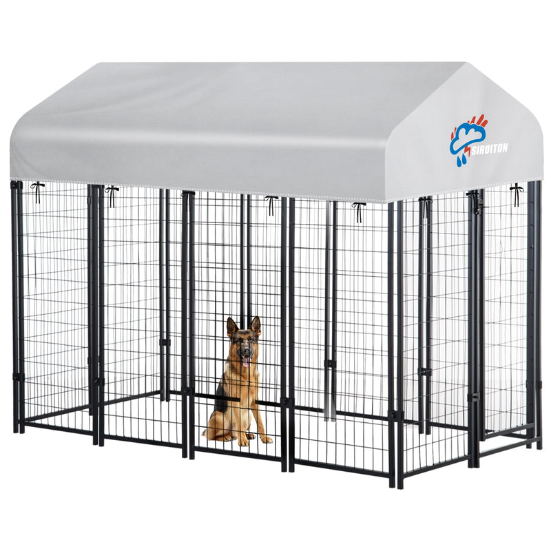 SIRUITON 8x4FT Outdoor Dog Kennel Replacement Cover, Heavy Duty 600D Oxford Fabric with Sun/Rain Dog Play Pen Top Cover Sun Shade Specialized,Snowproof,Sun( Covers Only)