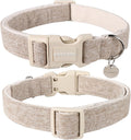 DOGWONG Cotton Hemp Dog Collar, Heavy-Duty Khaki Dog Collar Adjustable Soft Natural Fabric Pet Cute Wedding Puppy Neckla