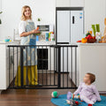 Mumeasy Baby Gate Extra Wide, 29.7-51'' Pressure Mounted Dog Gate with Walk Thru Door, Auto Close Pet Gate for House, Stairs, Doorways,Black