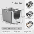 Stainless Steel Litter Box 13.7'' High Sides, XL Metal Cat Litter Box with Curved Low Entry, Cat Litter Pan for Big & Multiple Cats, Pet Toilet with Handy Wheels for Easy Moving