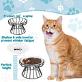 Roshtia 4 Sets Elevated Cat Bowls Ceramic Raised Cat Food Bowls with Metal Stand Dishwasher Safe Dishes Non Slip Elevated Food Plate(Black,Fishbone)