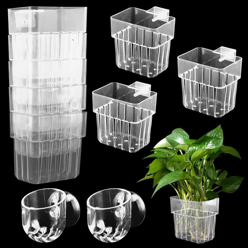 8 Pack Aquarium Plant Holder, Clear Hanging Planter Cups with Drainage Hole
