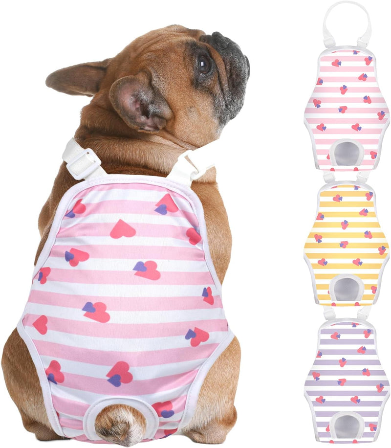 Jollywoods 3 Pack Washable Female Dog Diaper Onesie Sanitary Pantie with Adjustable Suspender, Reusable Fixed Doggie Dia