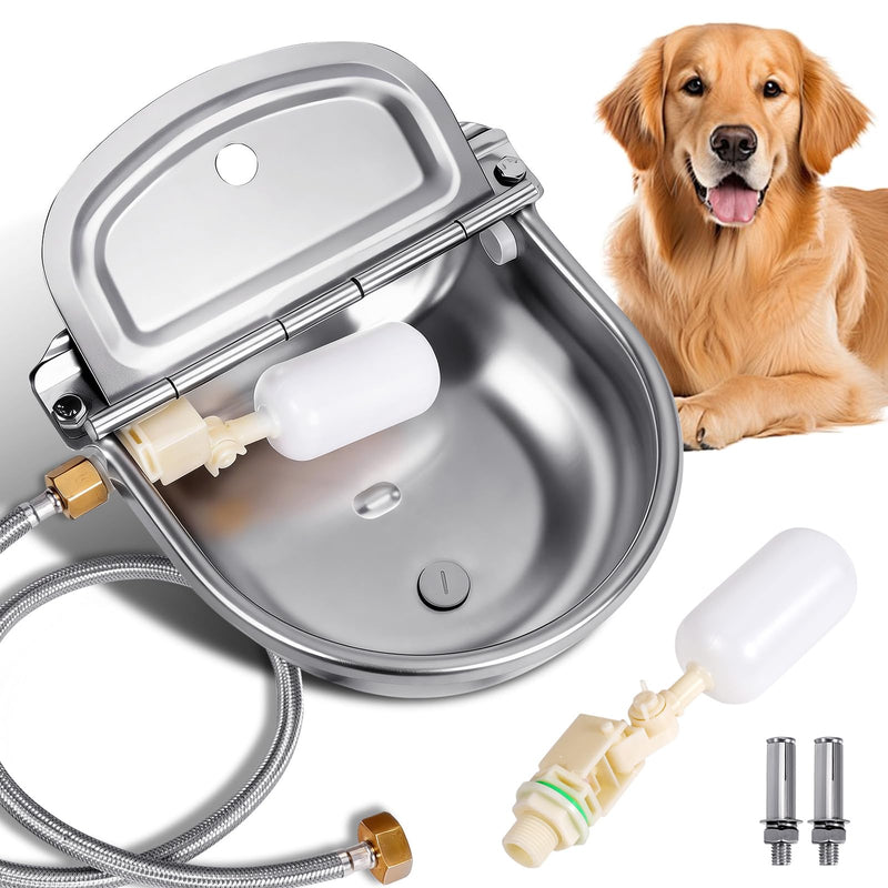 ZHEQOGZH Metal Automatic Dog Water Bowl Dispenser, Outdoor Heavy Duty Stainless Steel Dog Waterer, Auto Self Filling Animal Water Feeder for Dogs Cats with Float and Drain Plug