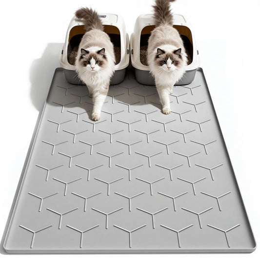 Garoopion Cat Litter Box Mat, Large 40" X 28" Litter Trapping Mat for Cats, Waterproof Silicone Pad for Floor, Gray